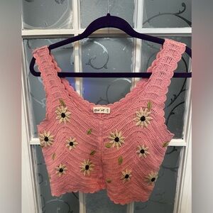 Pink crochet Cropped Tank Top